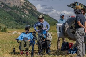 Filming in action, from left: Maddy Mengel, Carol Boggs, Ruchao Qian, Dan Speiser, and Yash Sondhi. Photo by Eric Phillips